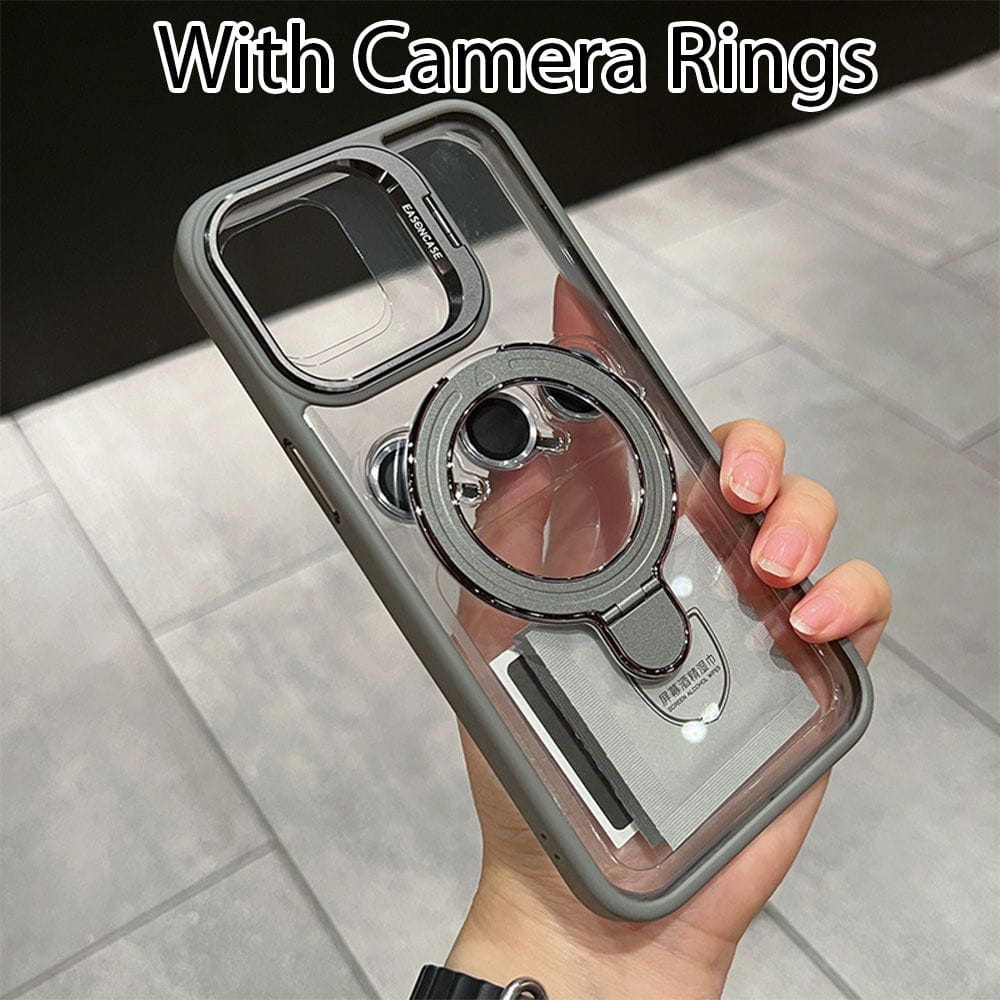 WrapLab Metal Camera Ring Kickstand Stand Transparent Mag-Safe Case Cover For iPhone