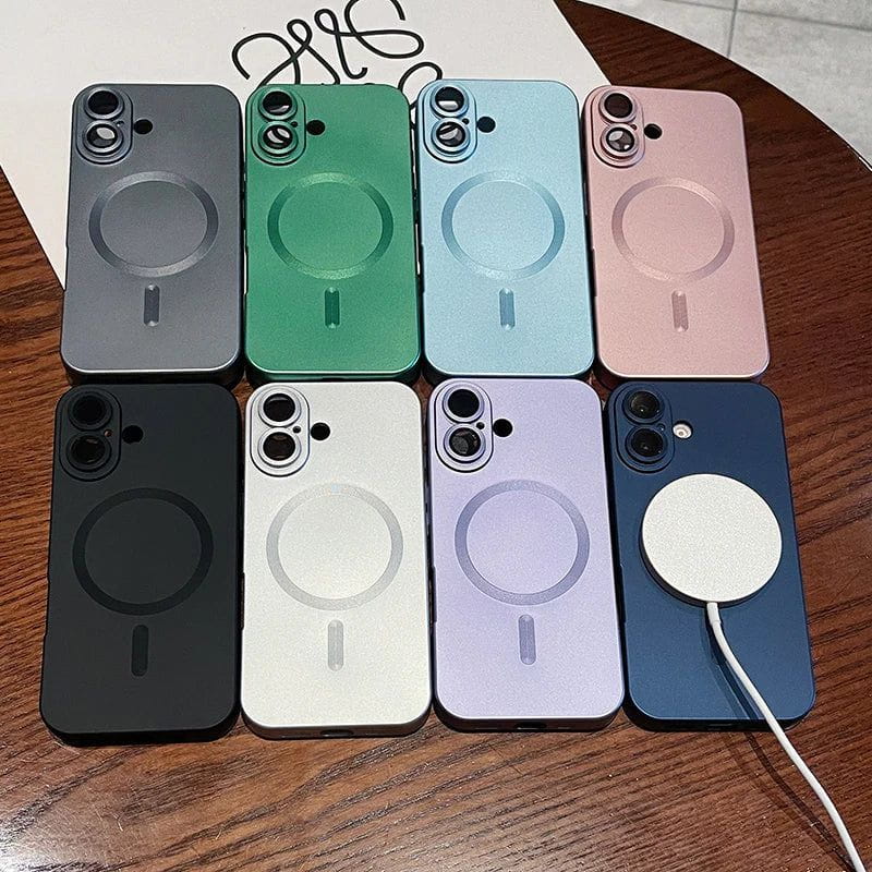 WrapLab Mag-Safe Magnetic Wireless Charging Matte Shockproof Silicone Case With Lens Protector Glass For iPhone