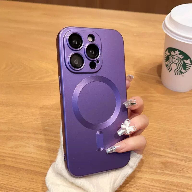 WrapLab Mag-Safe Magnetic Wireless Charging Matte Shockproof Silicone Case With Lens Protector Glass For iPhone