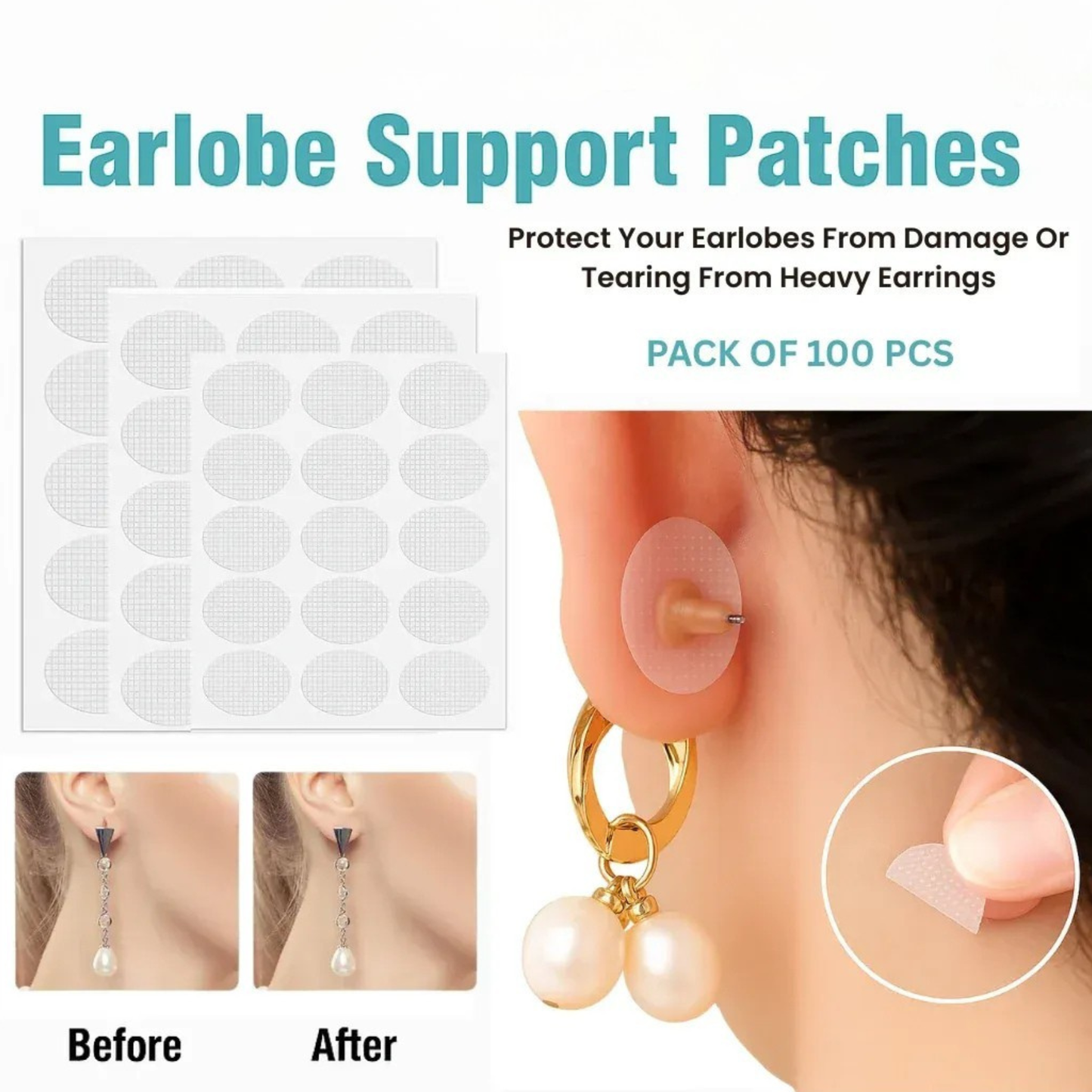 Zipcartz Premium Earlobe Support Patches (100 PCS)
