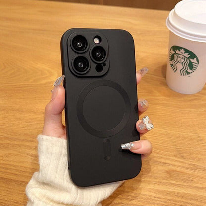 WrapLab Mag-Safe Magnetic Wireless Charging Matte Shockproof Silicone Case With Lens Protector Glass For iPhone