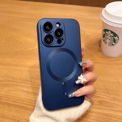 WrapLab Mag-Safe Magnetic Wireless Charging Matte Shockproof Silicone Case With Lens Protector Glass For iPhone