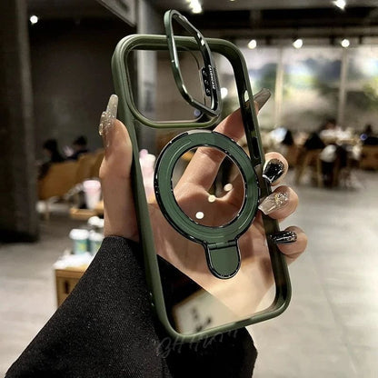 WrapLab Metal Camera Ring Kickstand Stand Transparent Mag-Safe Case Cover For iPhone