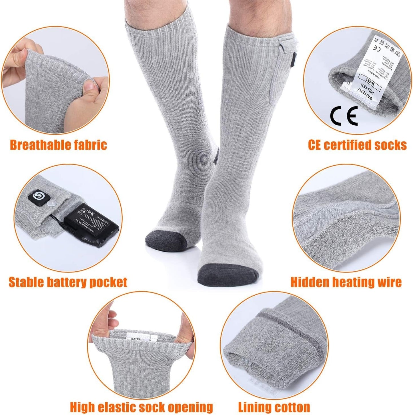 Heated Socks for Men Women, Electric Socks with 7.4V 2200mAh Rechargeable (Pack of 2)